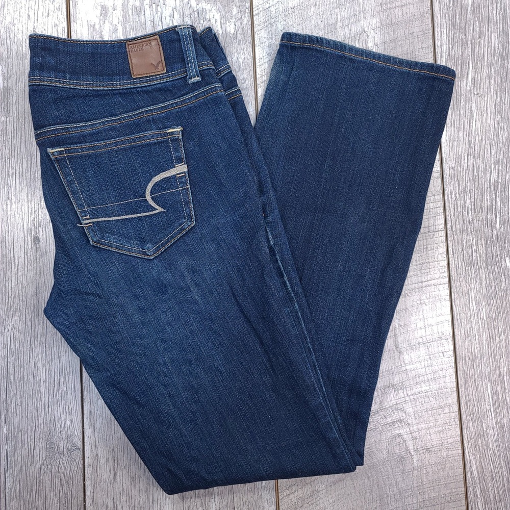 American Eagle Slim Boot Jeans Womens Size 6 Blue Dark Wash Stretch Low Rise